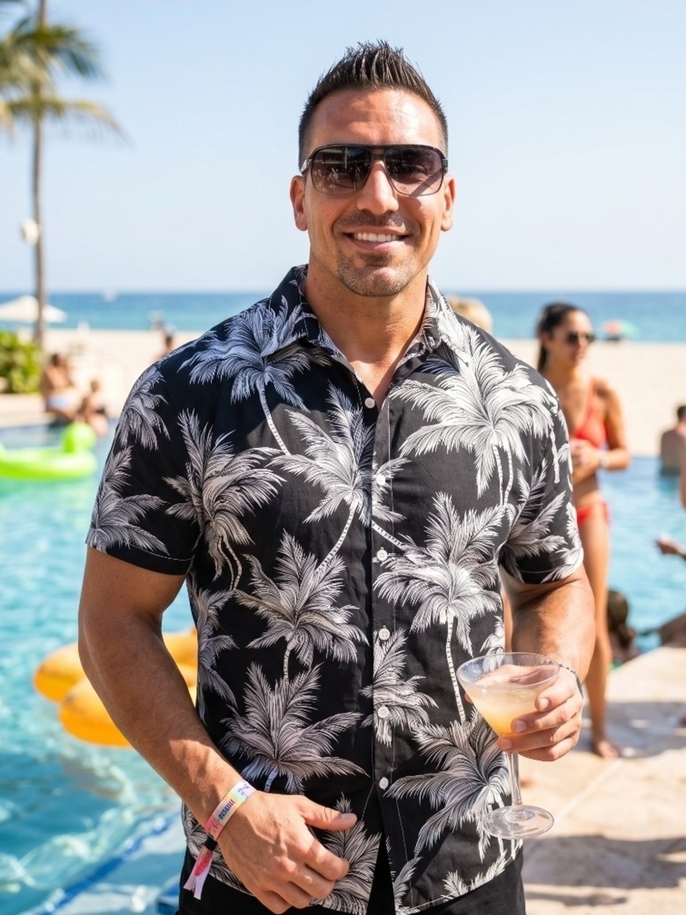 Men's Black Palm-Print Short-Sleeve Shirt